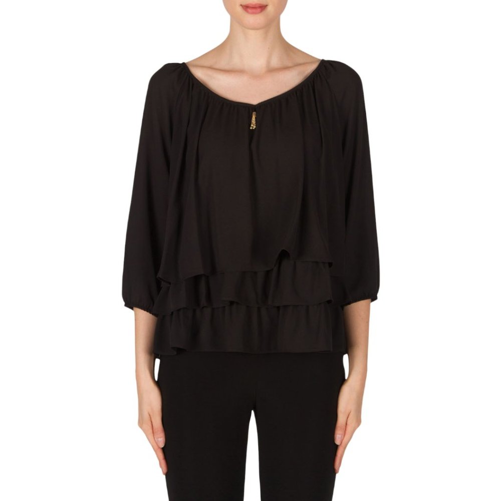 NEW Size 8 Joseph Ribkoff Black Tiered Ruffles 3/4 Sleeve Top 171292